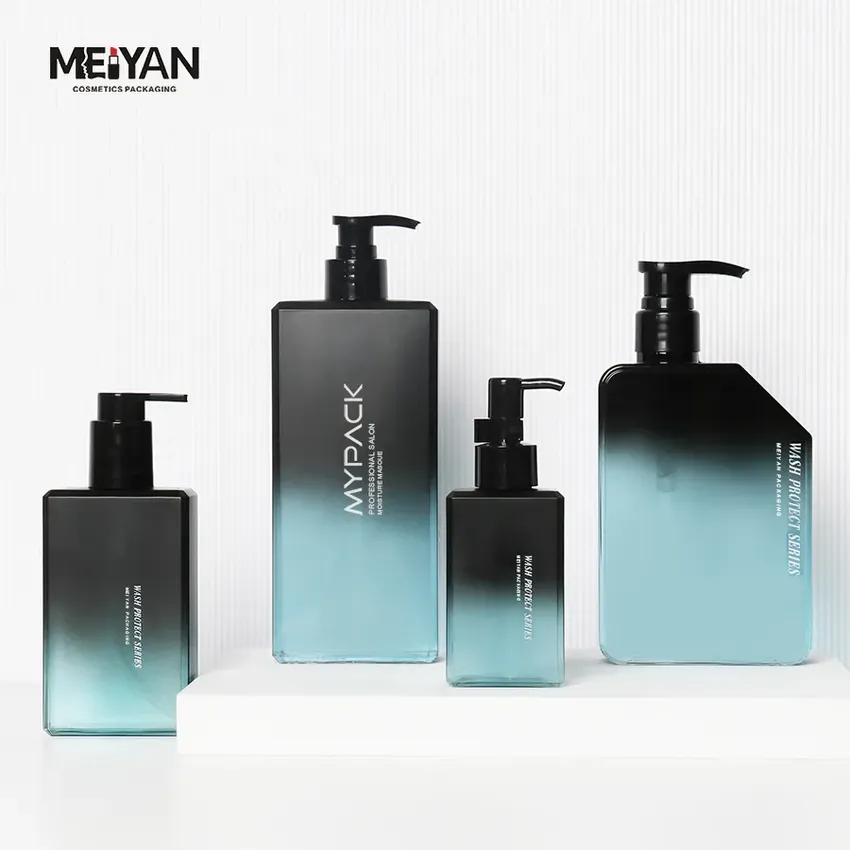 MYPACK luxury unique plastic black blue gradient 200ml300ml400ml square men shampoo and conditioner body wash lotion pump bottle