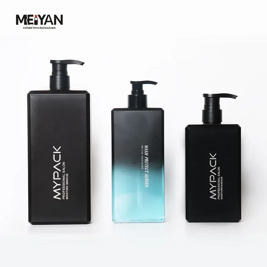 MYPACK luxury unique plastic black blue gradient 200ml300ml400ml square men shampoo and conditioner body wash lotion pump bottle