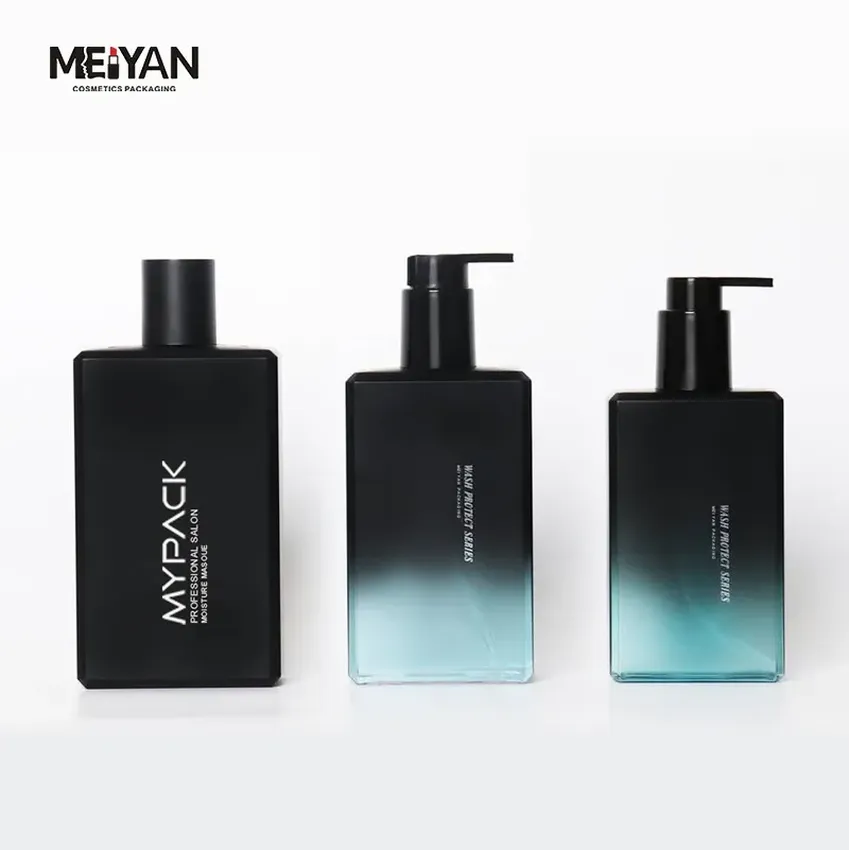 MYPACK luxury unique plastic black blue gradient 200ml300ml400ml square men shampoo and conditioner body wash lotion pump bottle