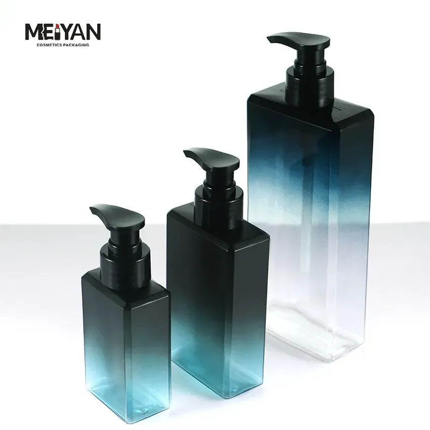 MYPACK luxury unique plastic black blue gradient 200ml300ml400ml square men shampoo and conditioner body wash lotion pump bottle