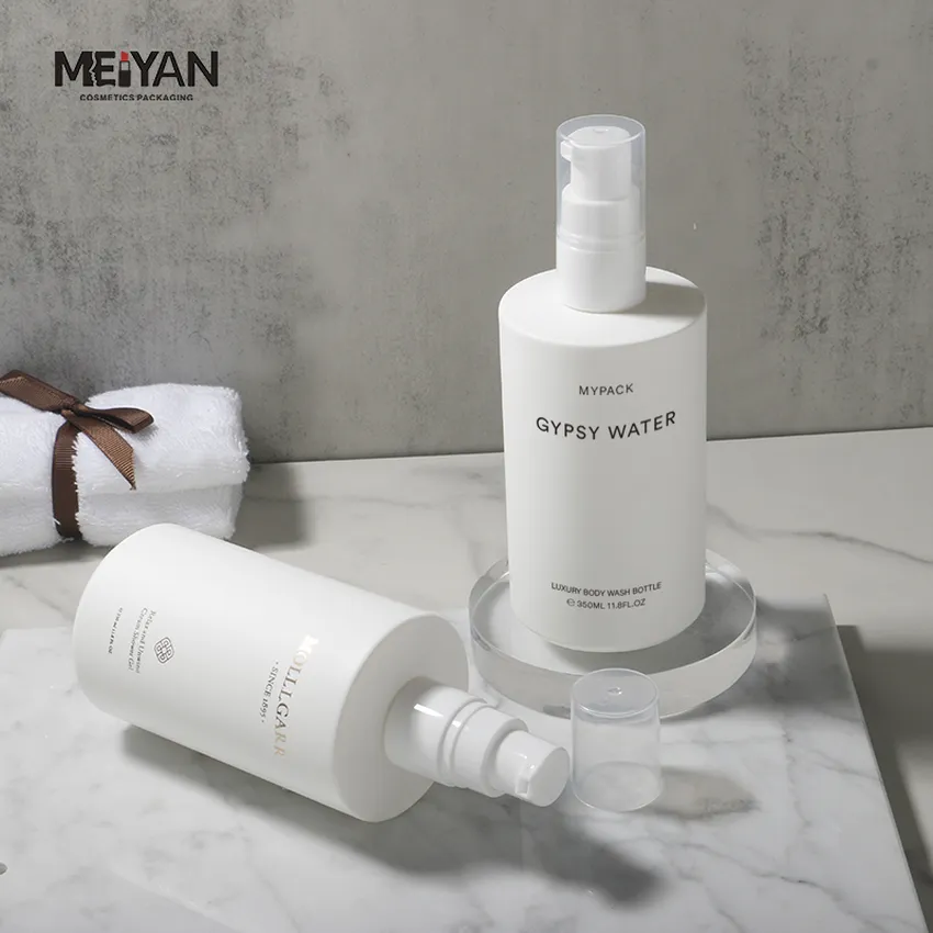 MYPACK luxury 225ml280ml350ml round cylinder soft touch matte frosted white mousse shampoo and cleansing foam pump bottle