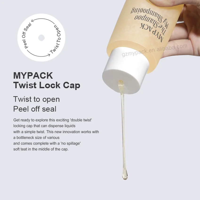 MYPACK semi transparent soft touch shampoo and conditioner body lotion hair oil plastic squeeze bottles with lock twist cap