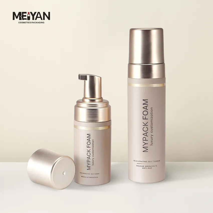 MYPACK custom tan color frosted empty 100ml 200ml 250ml foaming skincare shampoo and hand soap pump bottle gold metallic pump