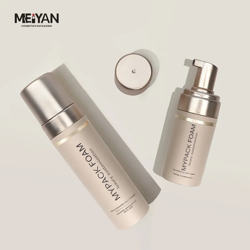 MYPACK custom tan color frosted empty 100ml 200ml 250ml foaming skincare shampoo and hand soap pump bottle gold metallic pump