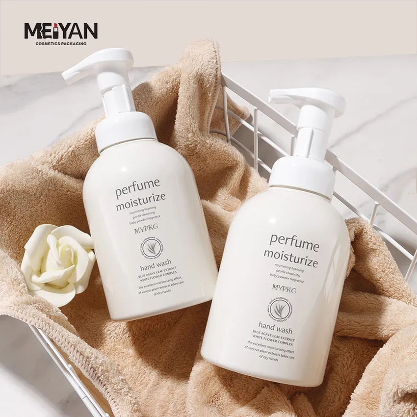 MYPACK luxury pet plastic round shoulder beige foam bottle cosmetic cleanser hand wash foaming pump bottle 500ml