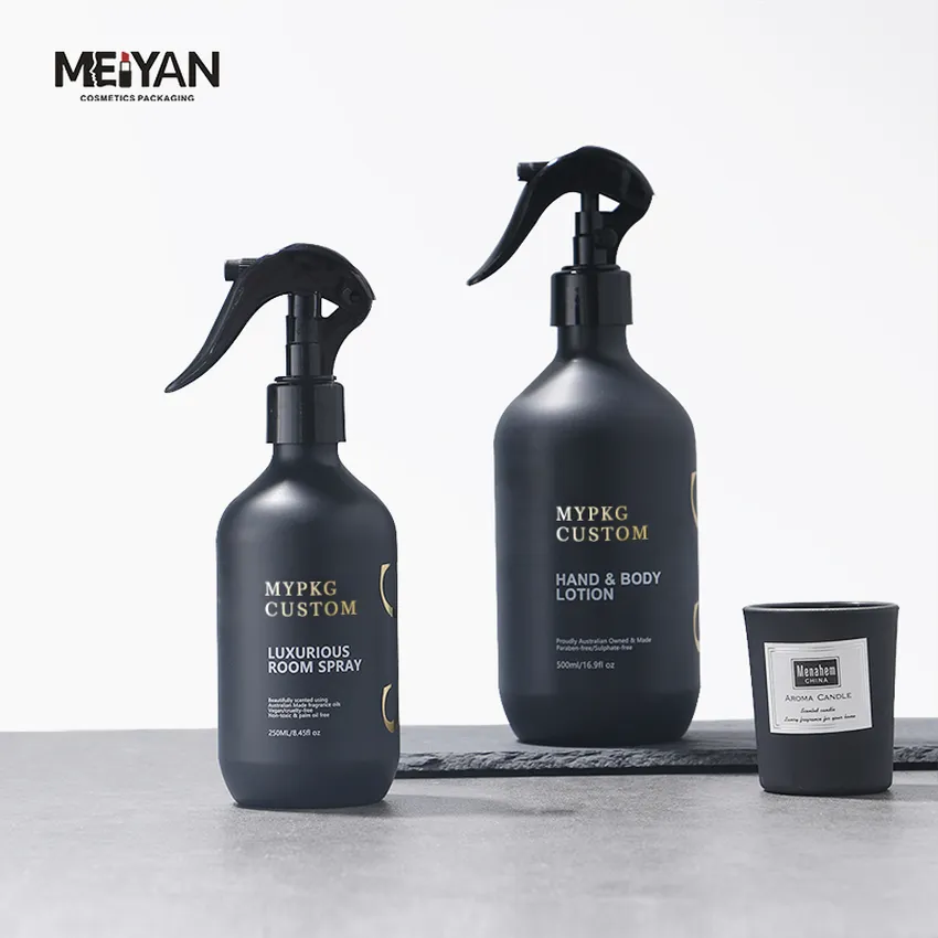 MYPACK boston round matte black shampoo and conditioner and spray bottle black matte pet plastic bottles set