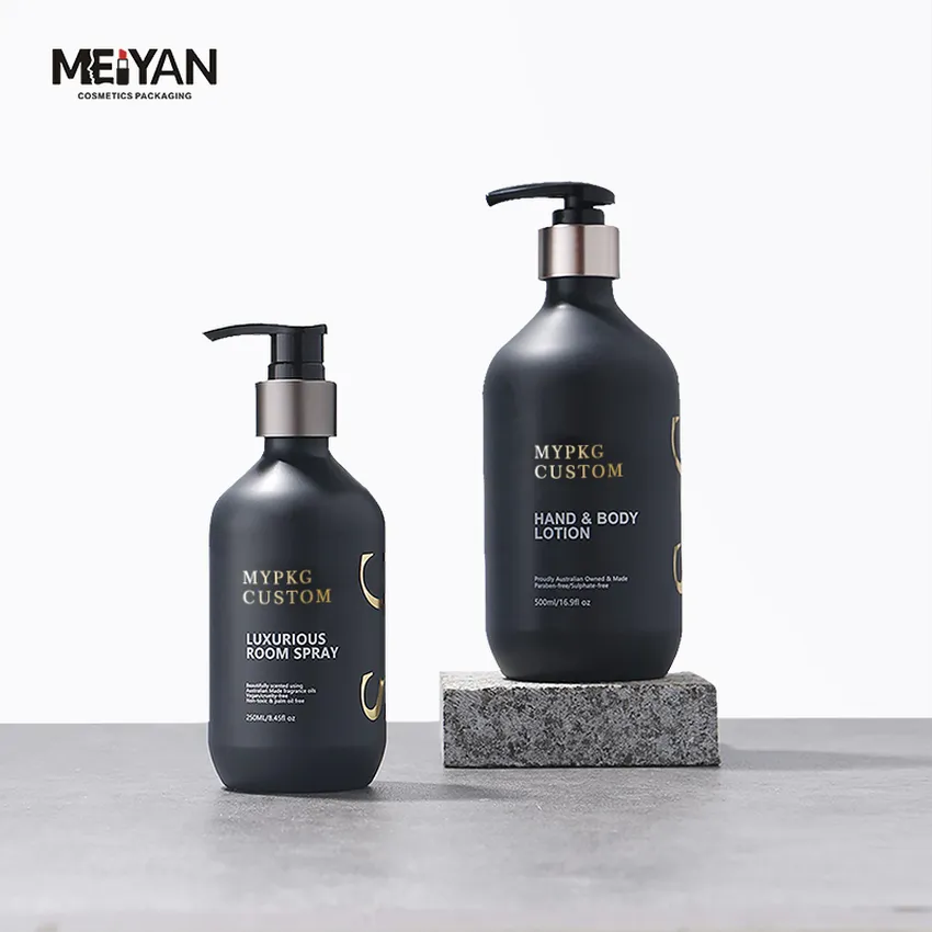 MYPACK boston round matte black shampoo and conditioner and spray bottle black matte pet plastic bottles set