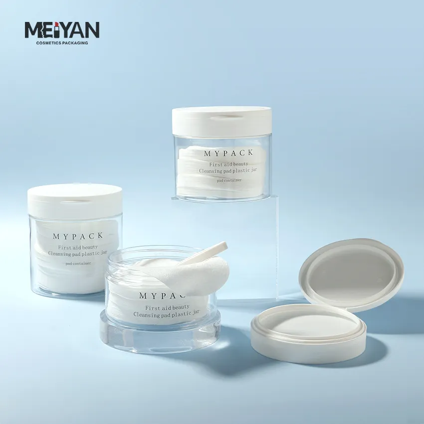 MYPACK 200g 250g 350g Inner diameter 8.5cm clear plastic face cleaning toner cotton pads containers jar with tweezer