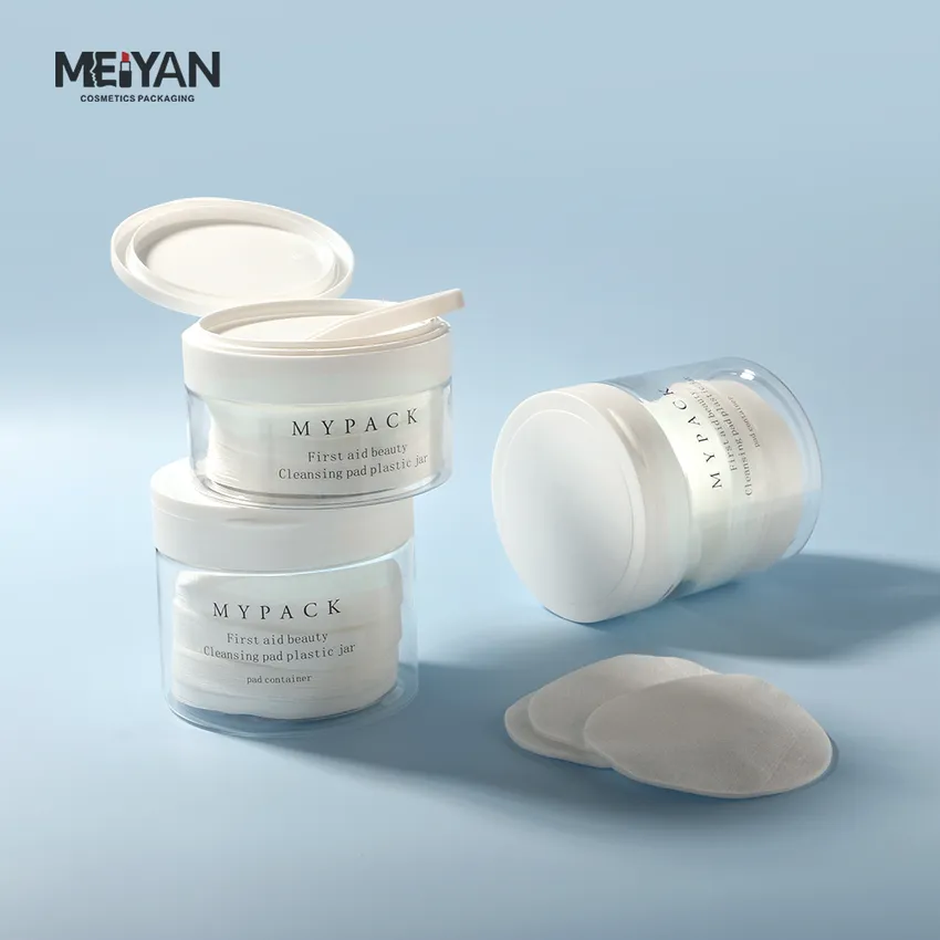 MYPACK 200g 250g 350g Inner diameter 8.5cm clear plastic face cleaning toner cotton pads containers jar with tweezer