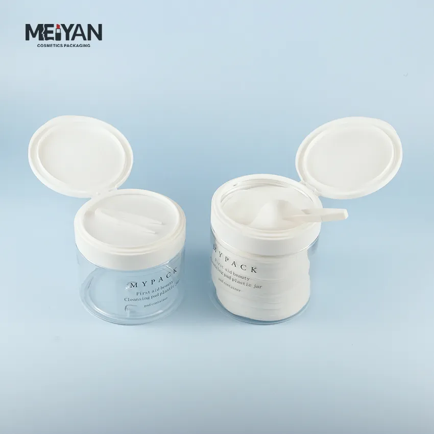 MYPACK 200g 250g 350g Inner diameter 8.5cm clear plastic face cleaning toner cotton pads containers jar with tweezer