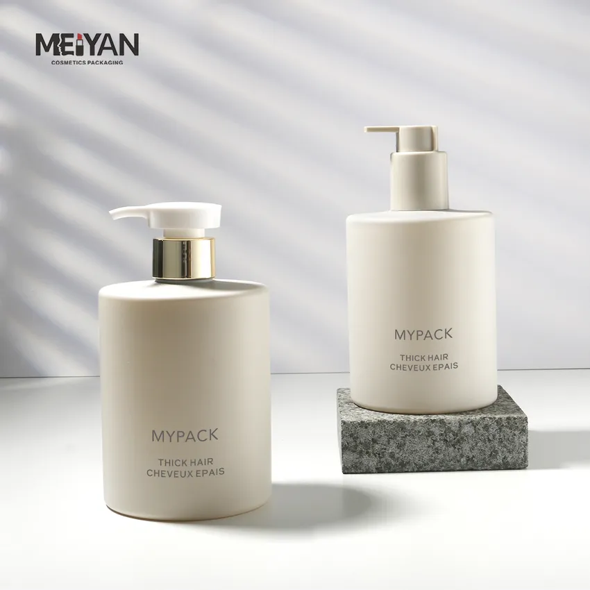 MYPACK luxury matte frosted soft touch khaki shampoo conditioner and body lotion gel plastic bottle set