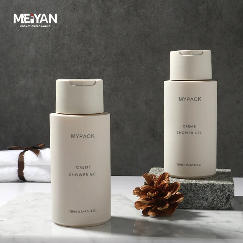 MYPACK luxury matte frosted soft touch khaki shampoo conditioner and body lotion gel plastic bottle set