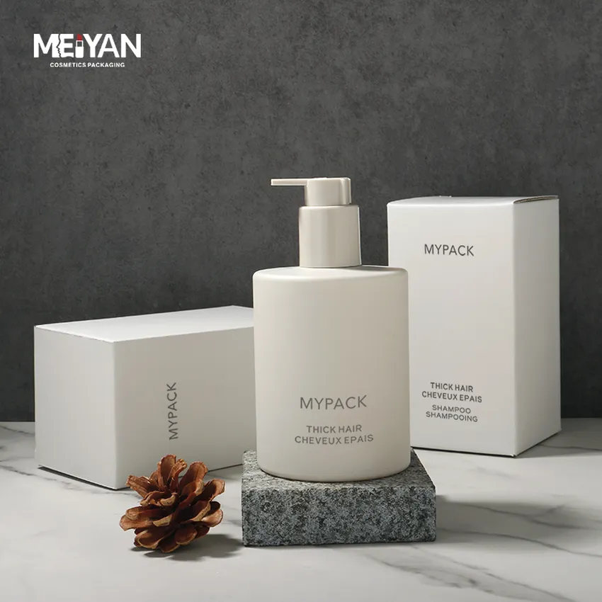 MYPACK luxury matte frosted soft touch khaki shampoo conditioner and body lotion gel plastic bottle set