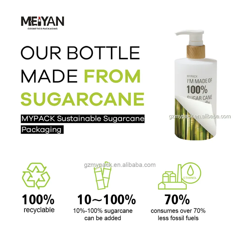 MYPACK custom eco friendly sugarcane soft touch HDPE plastic round empty cosmetic packaging 280ml 300ml 500ml bottle with pump