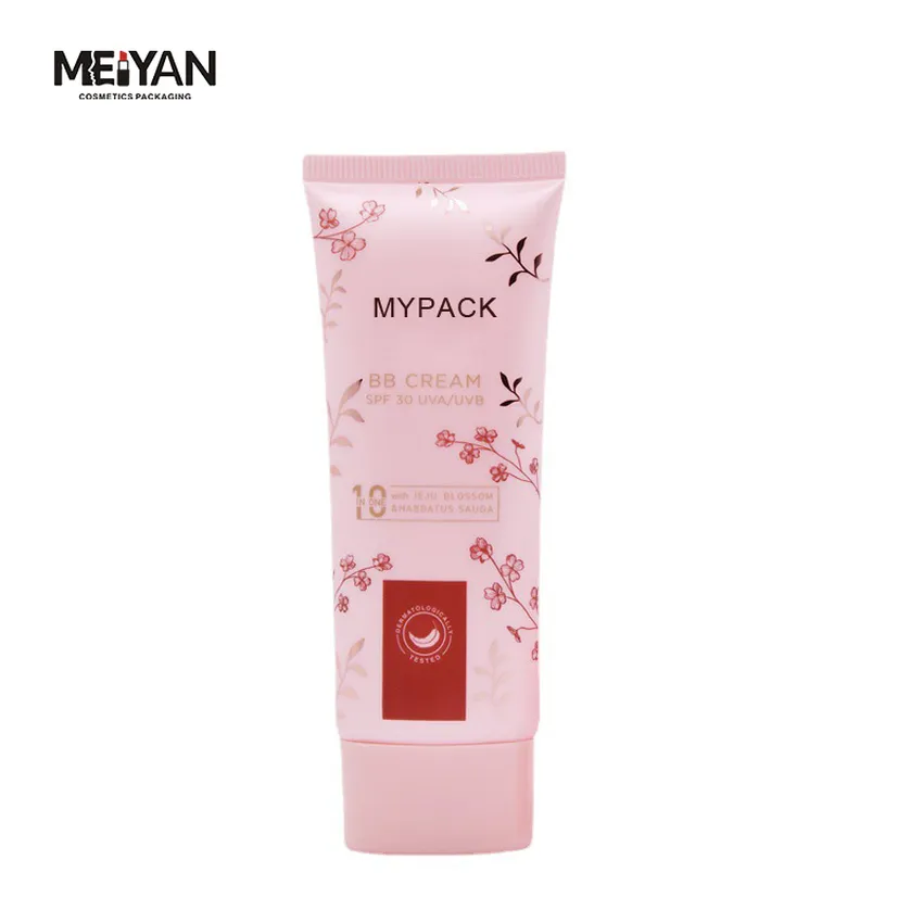 MYPACK hot sell soft touch black flat empty hand cream BB cream sunscreen cosmetic packaging tubes with electroplated cap