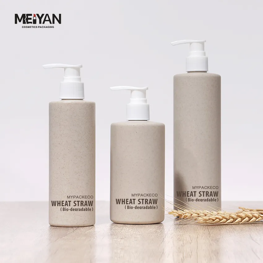 MYPACK custom 200ml 300ml 400ml 500ml biodegradable wheat straw plates cosmetic shampoo body lotion pump bottle packaging