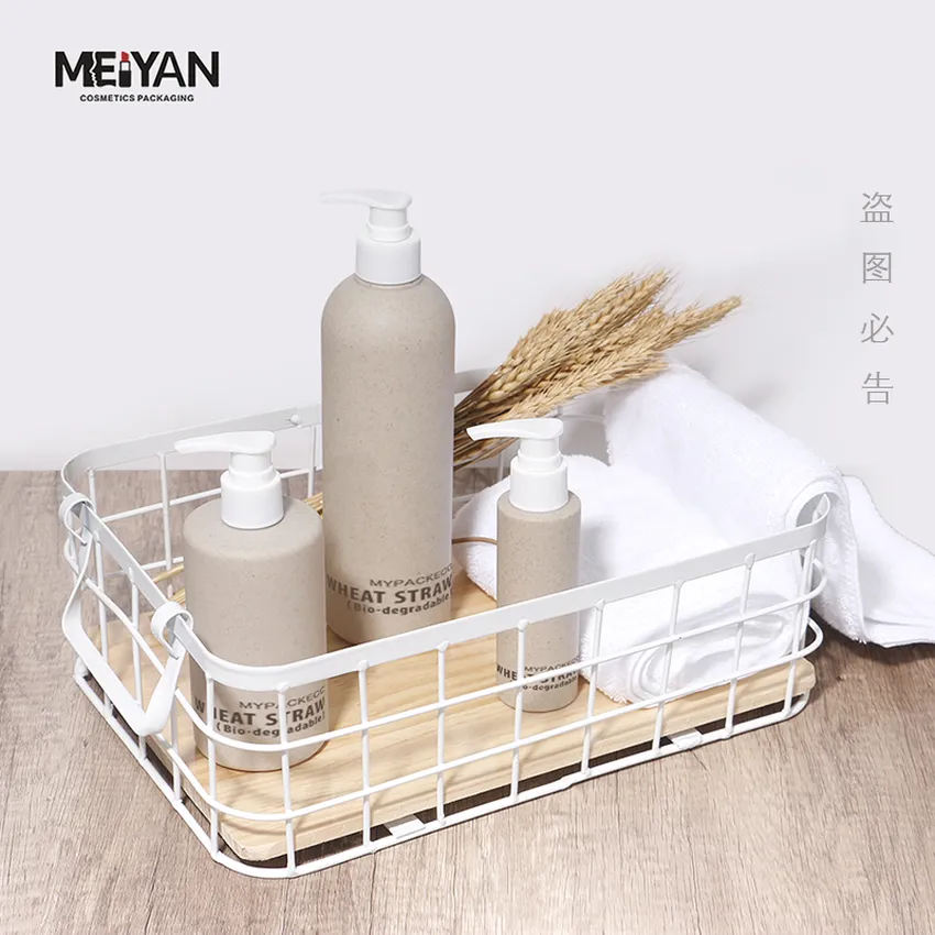 MYPACK custom 200ml 300ml 400ml 500ml biodegradable wheat straw plates cosmetic shampoo body lotion pump bottle packaging