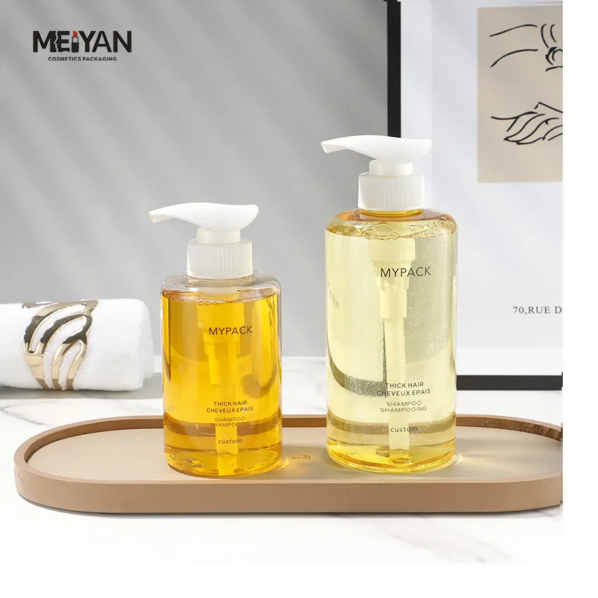 MYPACK recyclable pcr clear pet cylinder shampoo and conditioner hand wash liquid soap dispenser pump bottles 300ml 500ml