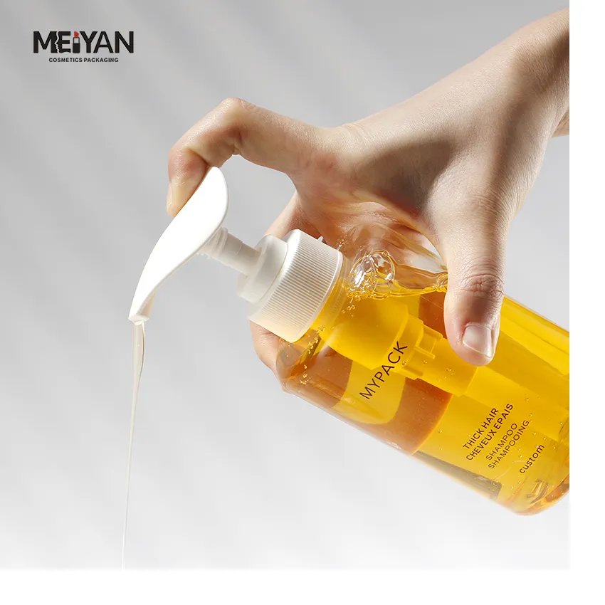 MYPACK recyclable pcr clear pet cylinder shampoo and conditioner hand wash liquid soap dispenser pump bottles 300ml 500ml