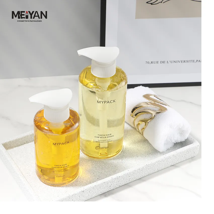 MYPACK recyclable pcr clear pet cylinder shampoo and conditioner hand wash liquid soap dispenser pump bottles 300ml 500ml