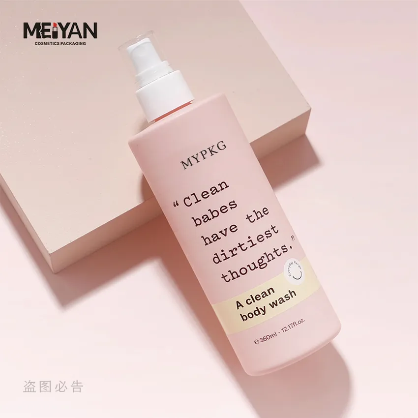 MYPACK round matte 350ml white pink PET plastic cosmetic packaging shampoo and conditioner bottle with flip top cap