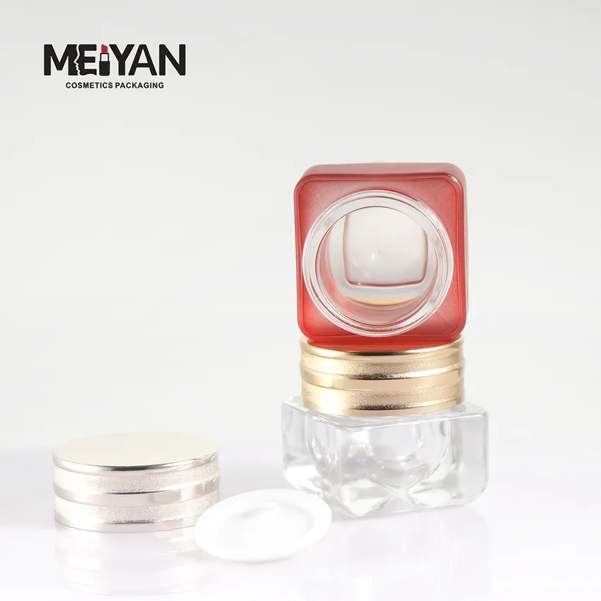 MYPACK high professional customized red square body butter face cream glass jar with metal cap 15ml 30ml