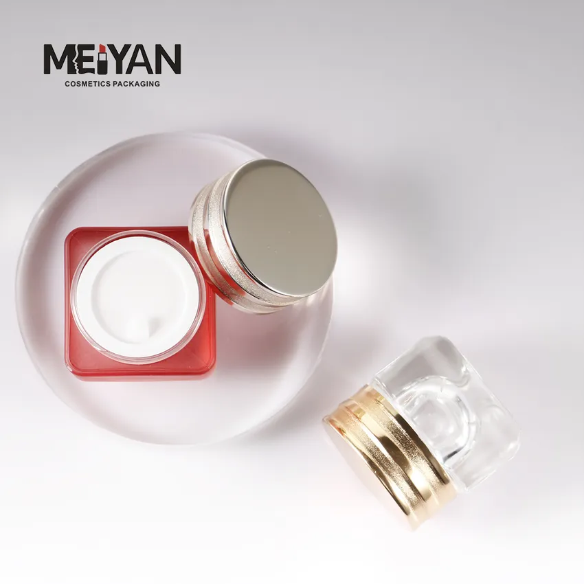 MYPACK high professional customized red square body butter face cream glass jar with metal cap 15ml 30ml