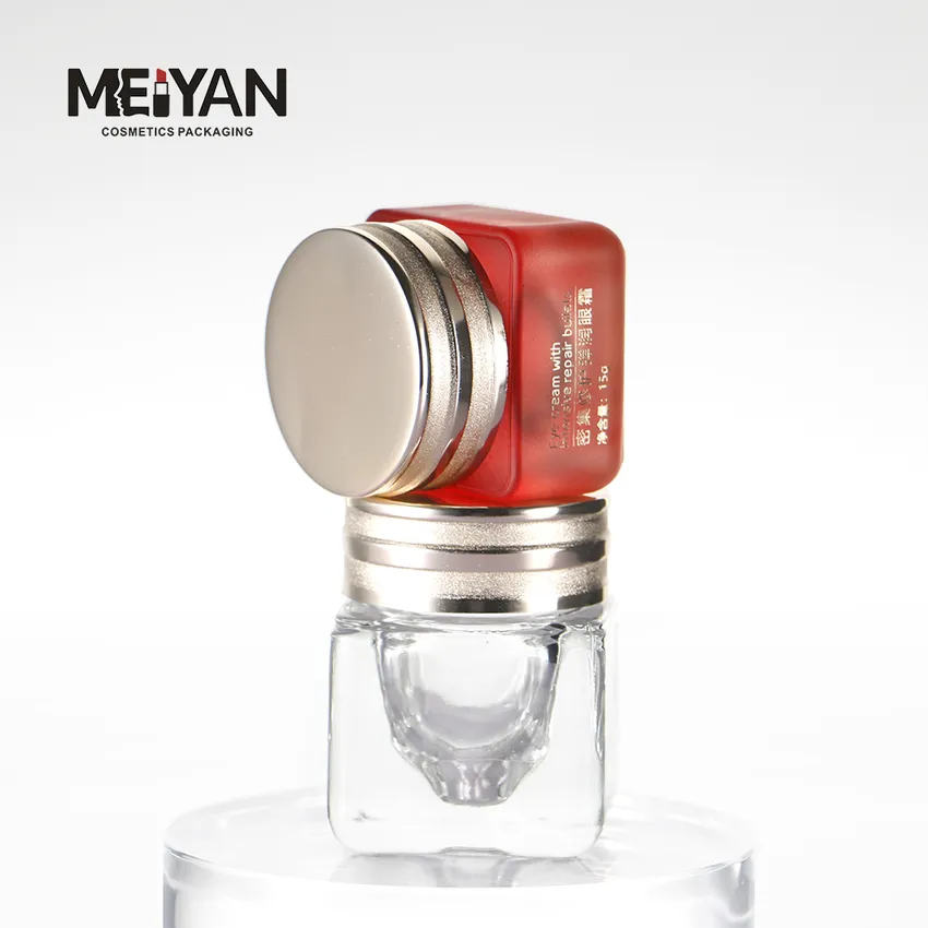 MYPACK high professional customized red square body butter face cream glass jar with metal cap 15ml 30ml