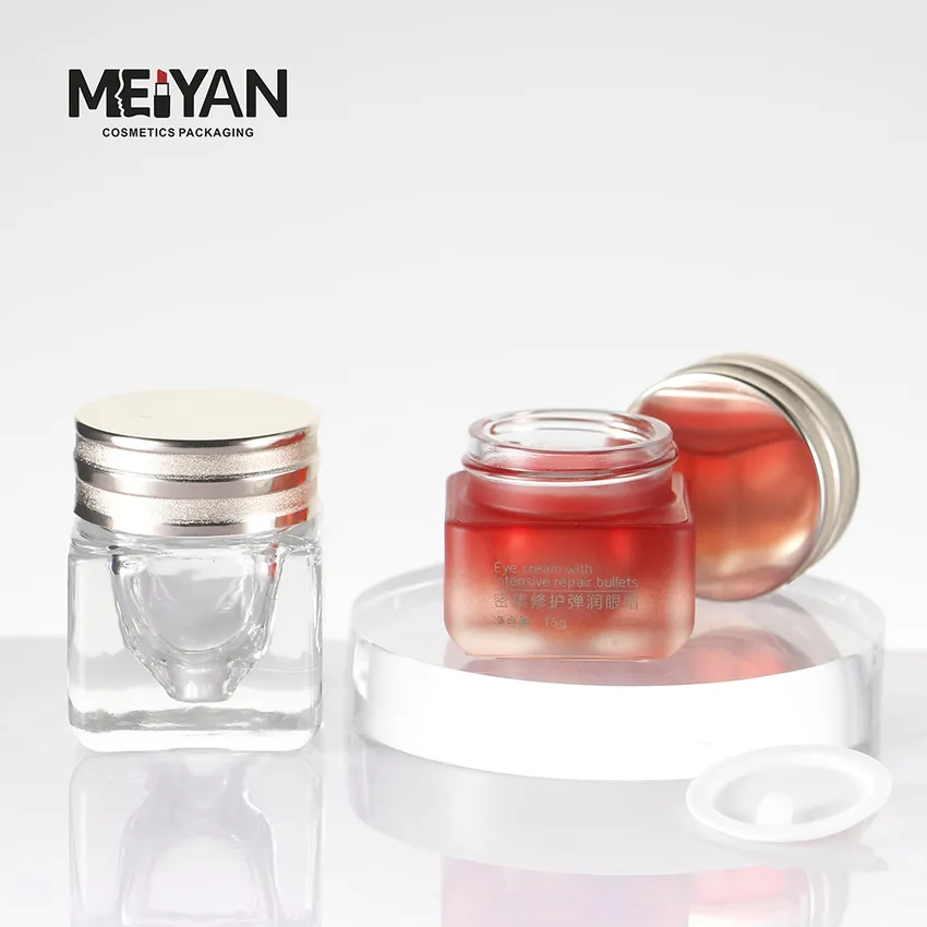 MYPACK high professional customized red square body butter face cream glass jar with metal cap 15ml 30ml