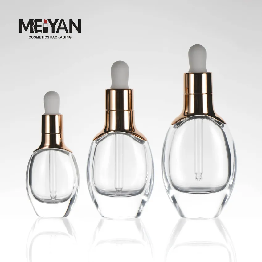 MYPACK luxury unique custom transparent skin care cosmetics glass bottle with dropper 15ml 30ml 50ml