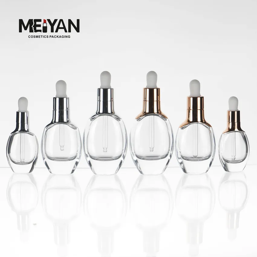 MYPACK luxury unique custom transparent skin care cosmetics glass bottle with dropper 15ml 30ml 50ml