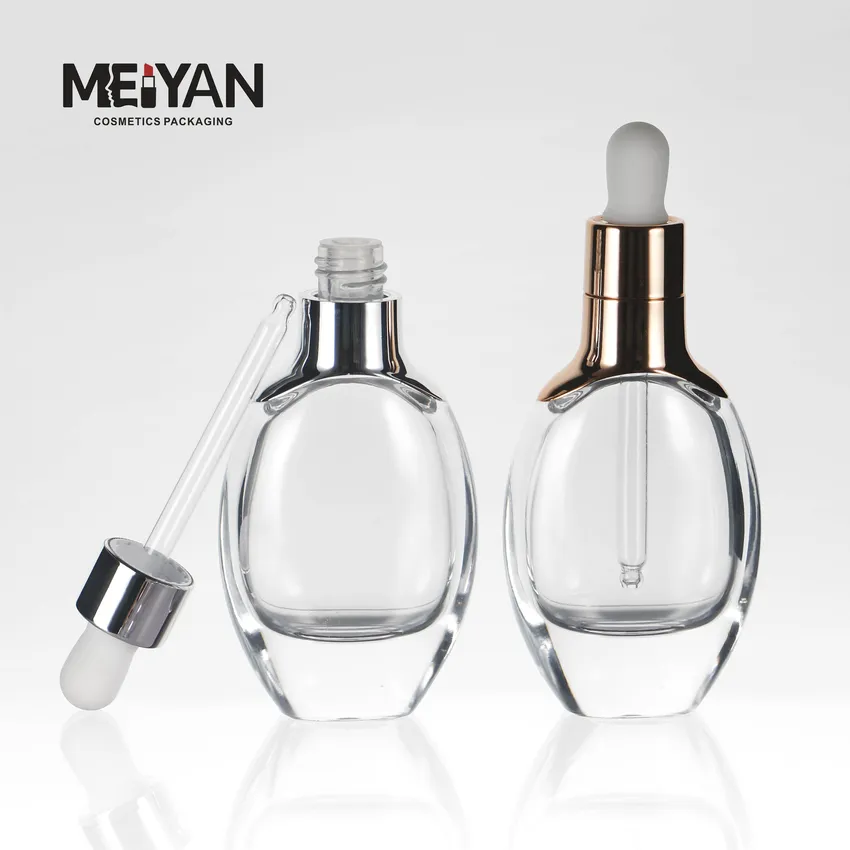 MYPACK luxury unique custom transparent skin care cosmetics glass bottle with dropper 15ml 30ml 50ml