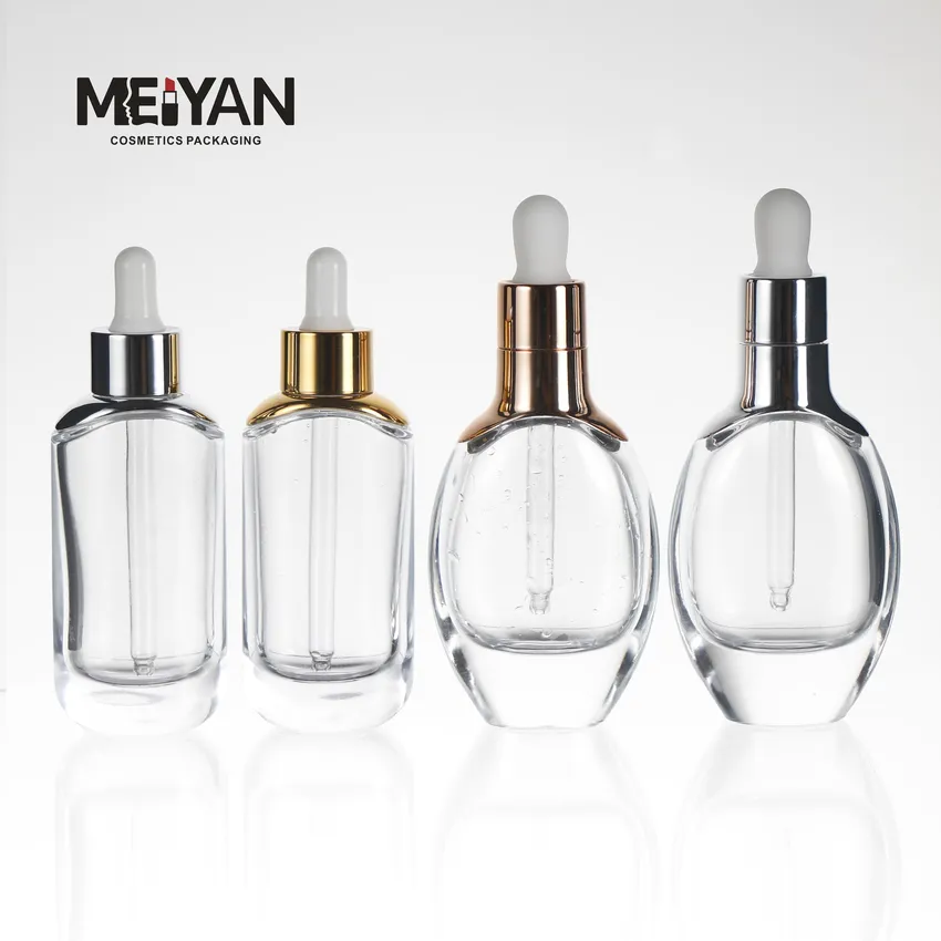 MYPACK luxury unique custom transparent skin care cosmetics glass bottle with dropper 15ml 30ml 50ml