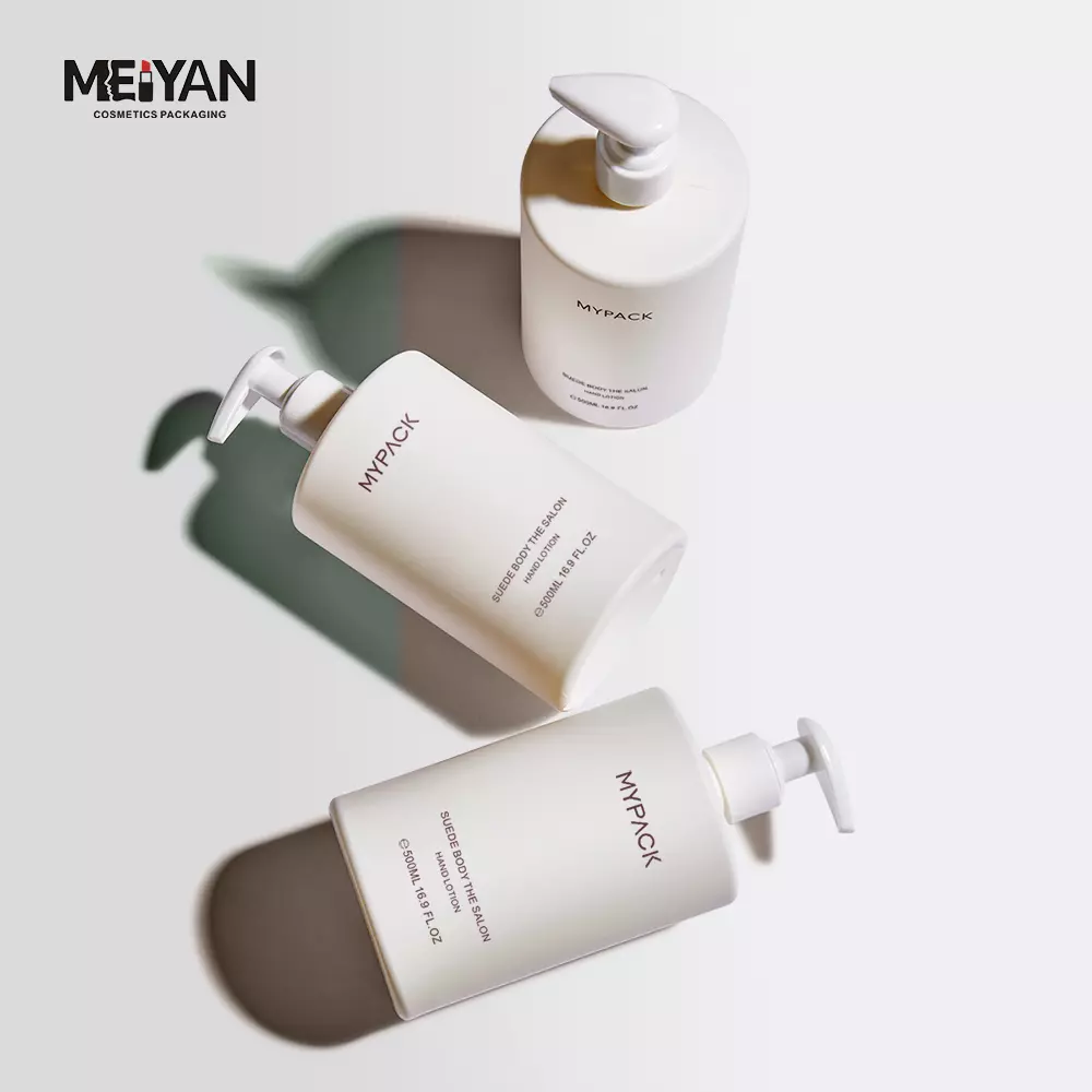 MYPACK empty eco friendly recycled soft touch 300ml 500ml hdpe plastic shampoo and conditioner body lotion bottles set