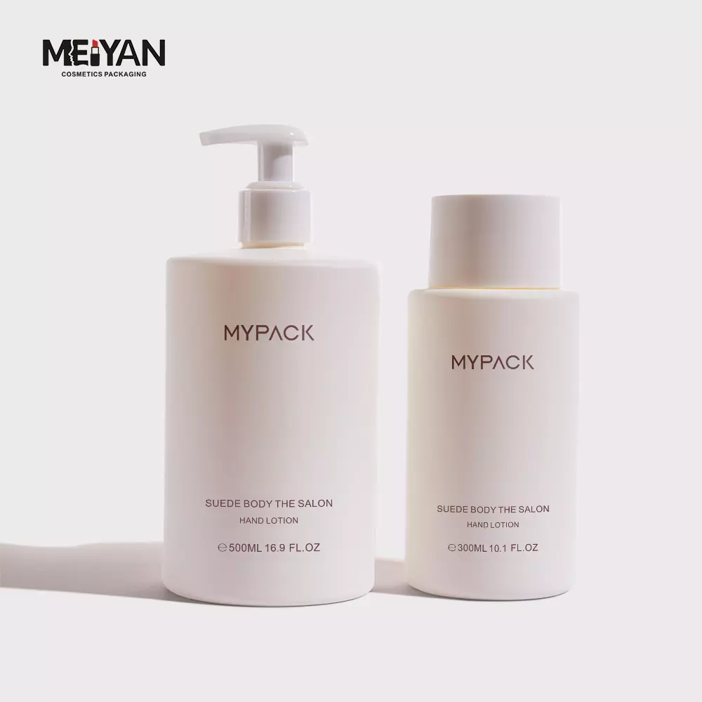 MYPACK empty eco friendly recycled soft touch 300ml 500ml hdpe plastic shampoo and conditioner body lotion bottles set