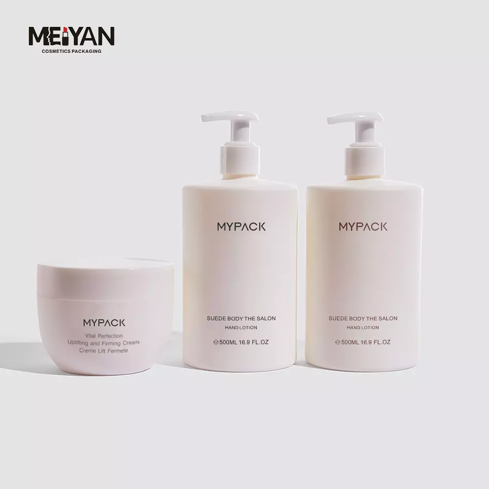 MYPACK empty eco friendly recycled soft touch 300ml 500ml hdpe plastic shampoo and conditioner body lotion bottles set