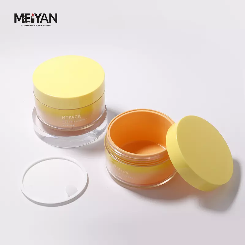 MYPACK custom empty 200g 6.7oz yellow double wall PP acrylic plastic cosmetic face cream jars packaging with lids