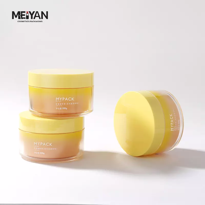 MYPACK custom empty 200g 6.7oz yellow double wall PP acrylic plastic cosmetic face cream jars packaging with lids