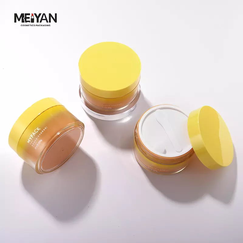 MYPACK custom empty 200g 6.7oz yellow double wall PP acrylic plastic cosmetic face cream jars packaging with lids