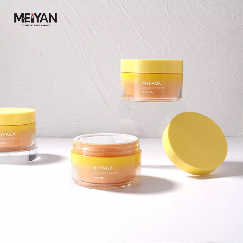 MYPACK custom empty 200g 6.7oz yellow double wall PP acrylic plastic cosmetic face cream jars packaging with lids