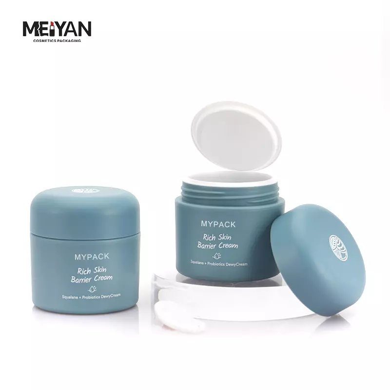 MYPACK patent design 50g 1.7oz blue petg plastic frosted matte Luxury double wall jar 50ml with connected lid