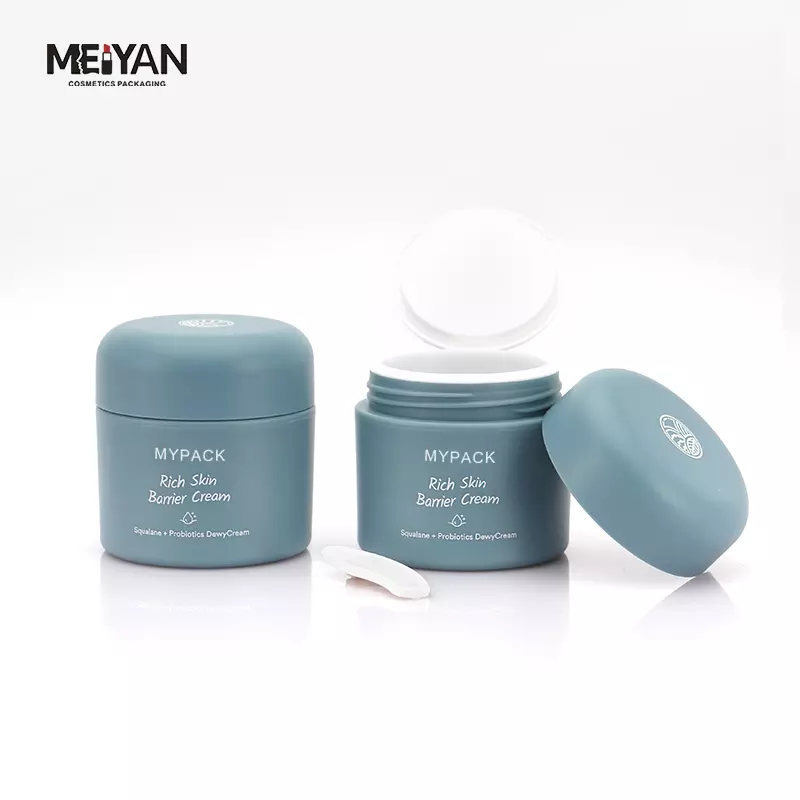 MYPACK patent design 50g 1.7oz blue petg plastic frosted matte Luxury double wall jar 50ml with connected lid