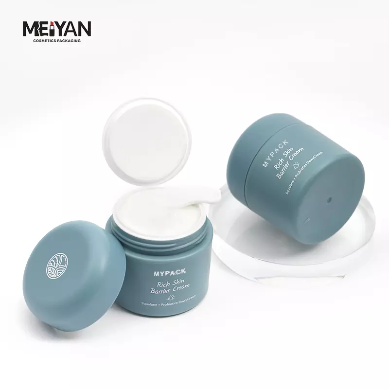 MYPACK patent design 50g 1.7oz blue petg plastic frosted matte Luxury double wall jar 50ml with connected lid