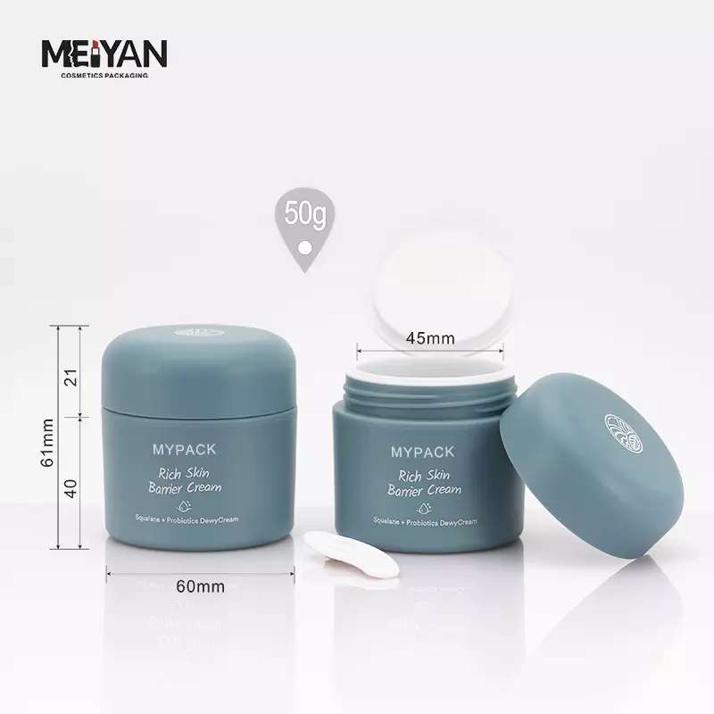 MYPACK patent design 50g 1.7oz blue petg plastic frosted matte Luxury double wall jar 50ml with connected lid