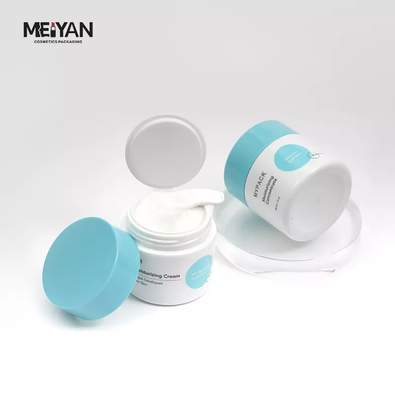 MYPACK 50g 50ml 1.7oz luxury white color PETG plastic thick wall double wall cosmetic skin cream jar with spoon