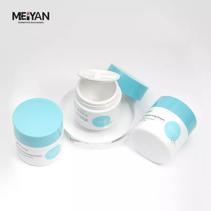 MYPACK 50g 50ml 1.7oz luxury white color PETG plastic thick wall double wall cosmetic skin cream jar with spoon