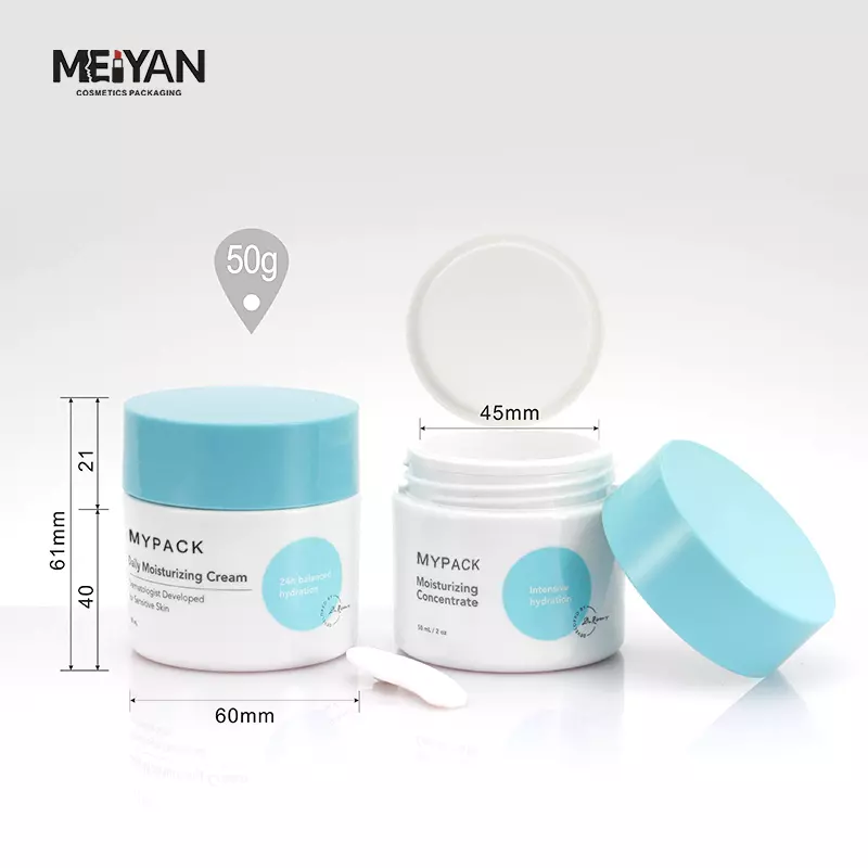 MYPACK 50g 50ml 1.7oz luxury white color PETG plastic thick wall double wall cosmetic skin cream jar with spoon