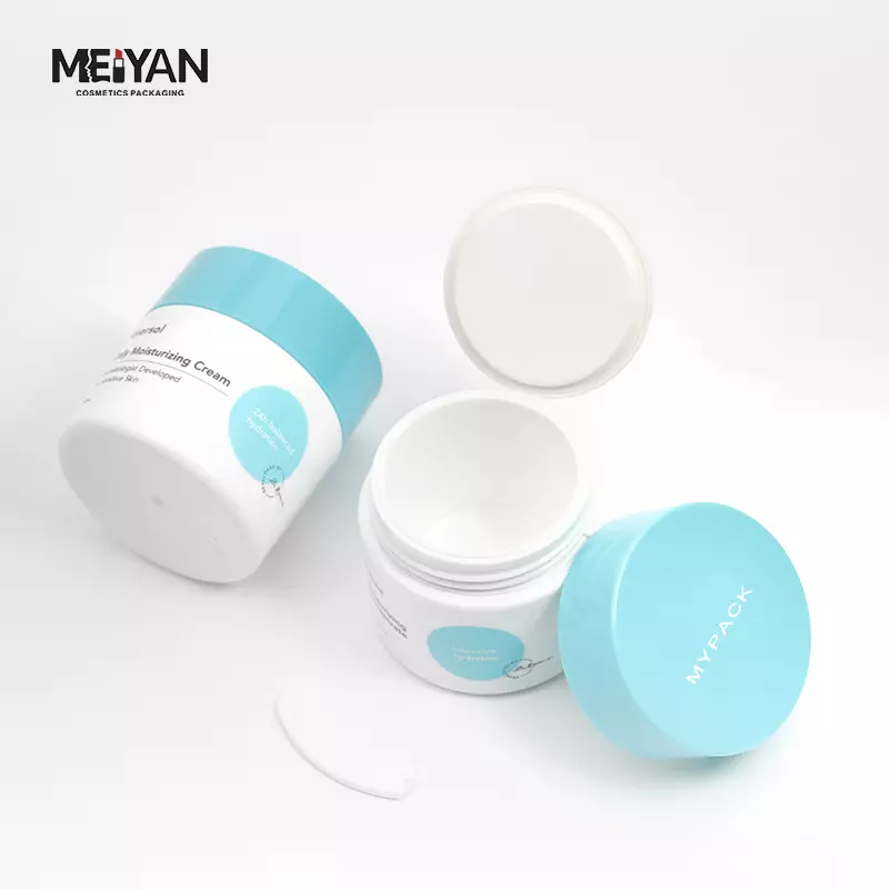 MYPACK 50g 50ml 1.7oz luxury white color PETG plastic thick wall double wall cosmetic skin cream jar with spoon