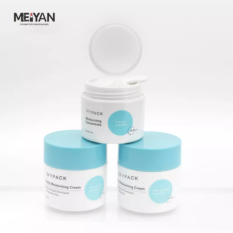 MYPACK 50g 50ml 1.7oz luxury white color PETG plastic thick wall double wall cosmetic skin cream jar with spoon