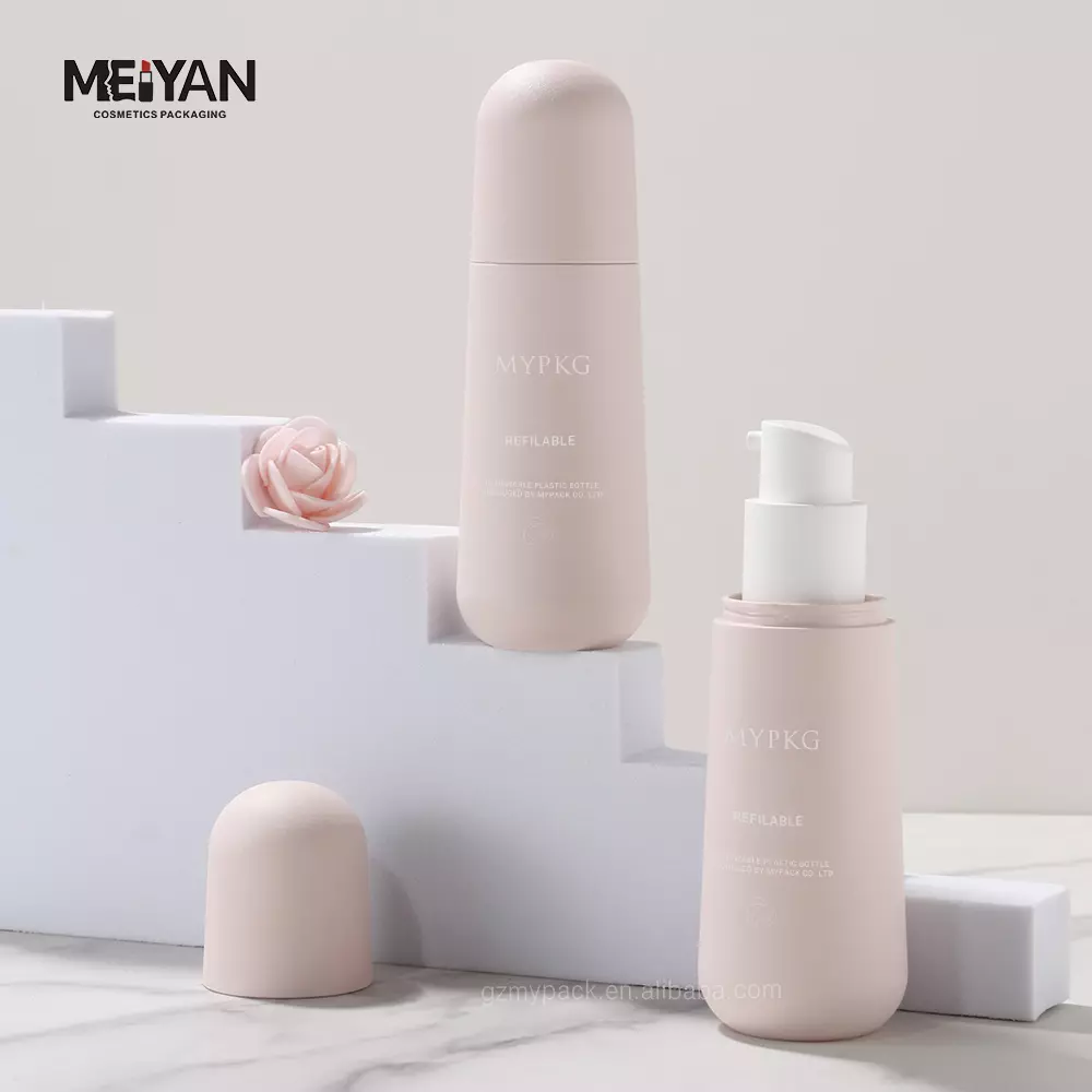 MYPACK luxury round matt pink cute pmu cosmetic replacement skincare face serum bottle 30ml biodegradable bottle